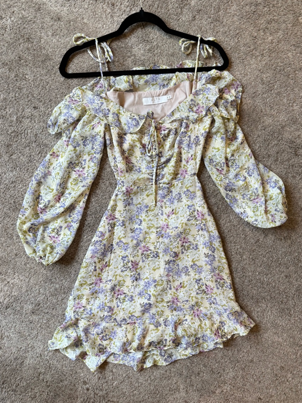 Astr Girls Floral Ruffle Dress in Lavender and Green